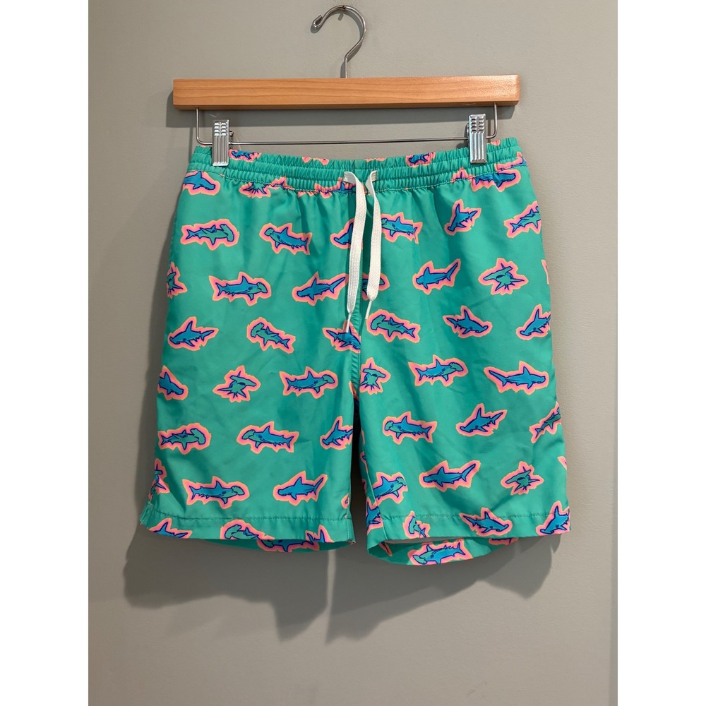 Chubbies Kids Large 14/16 Green Hammerhead Shark Print Swim Trunks‎ Shorts